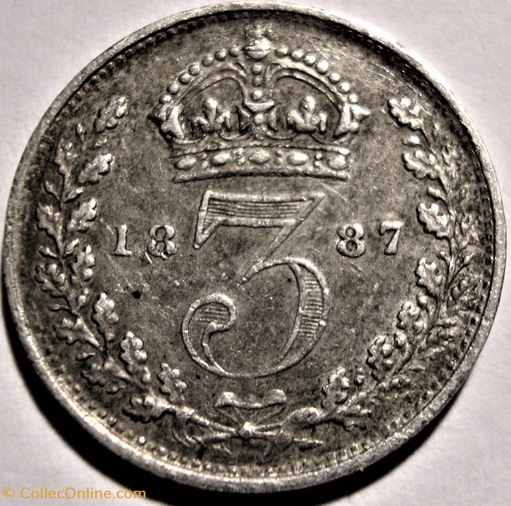 Victoria - 3 pence 1887 Kingdom of Great Britain 3 monnaies monde royaume uni victoria 3 pence 1887 kingdom of great britain