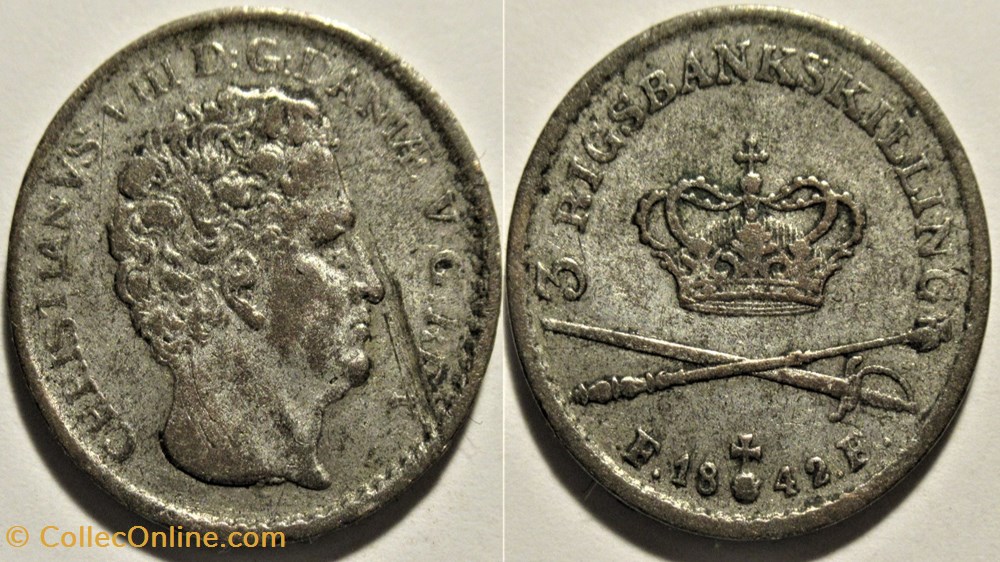 Christian VIII Denmark - 3 Rigsbankskilling 1842 monnaies monde danemark christian viii denmark 3 rigsbankskilling 1842
