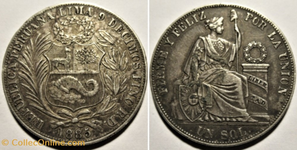 monnaies monde perou peru 1 sol 1885 lima