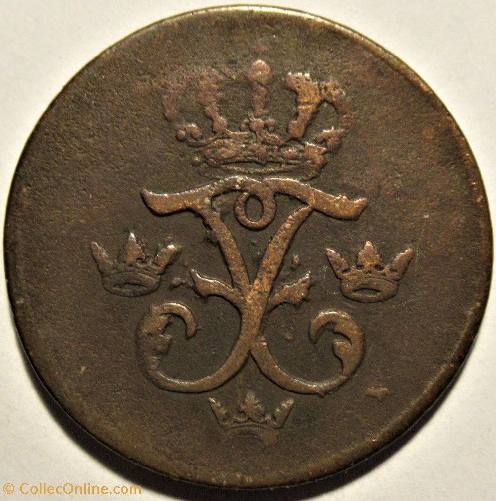 Sweden, King Fredrik I - 1 Öre 1730 Avesta 2 monnaies europe medievale royaume suede sweden king fredrik i 1 ore 1730 avesta