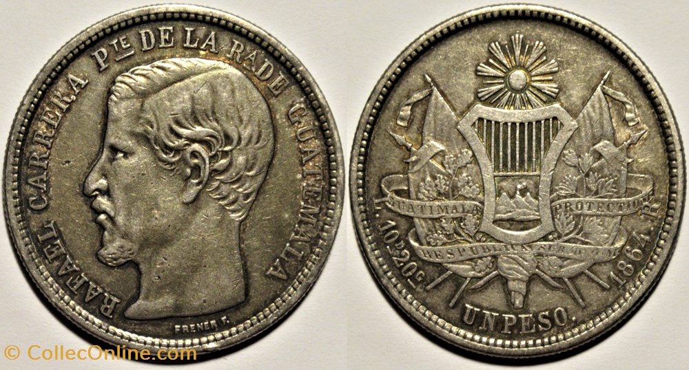 Guatemala - 1 Peso 1864, Rafael Carrera monnaies monde guatemala 1 peso 1864 rafael carrera