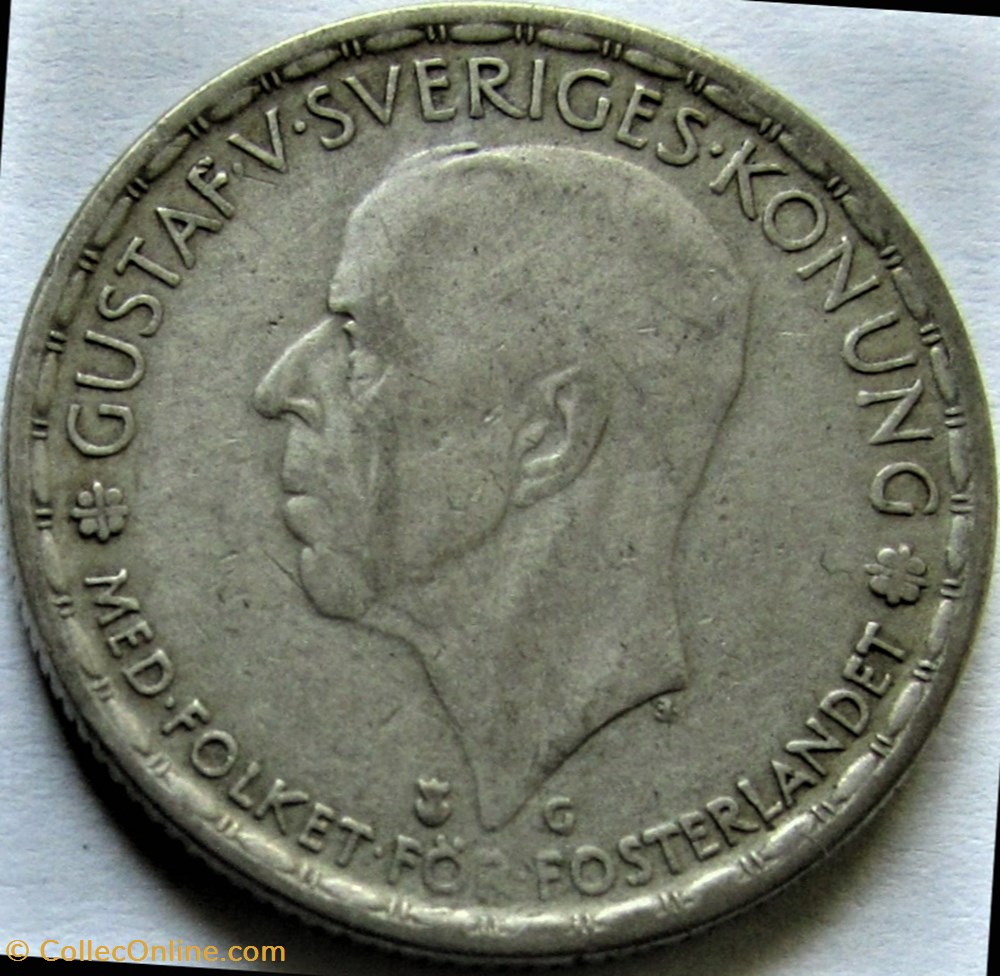 Gustaf V of Sweden - 1 Krona 1945 2 monnaies monde suede gustaf v of sweden 1 krona 1945