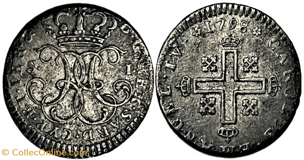 1798 Royaume de Sardaigne, 1 Soldo - Charles-Emmanuel IV de Savoie monnaies europe medievale france feodales 1798 royaume de sardaigne 1 soldo charles emmanuel iv de savoie