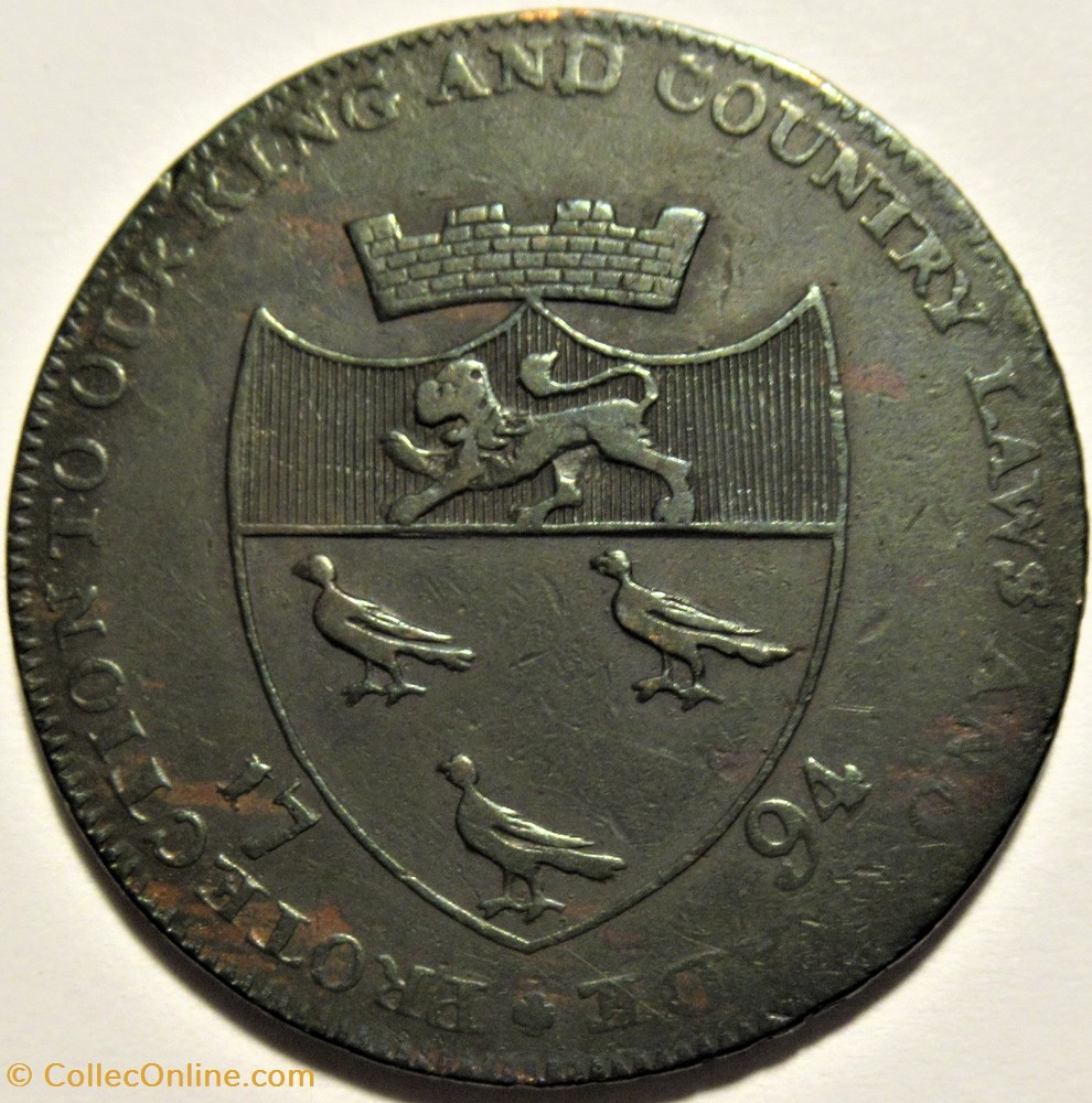 1794 HalfPenny – Canterbury / J. Robertson's Token - Kent, England monnaies jetons mereaux 1794 halfpenny canterbury j robertsos token kent england