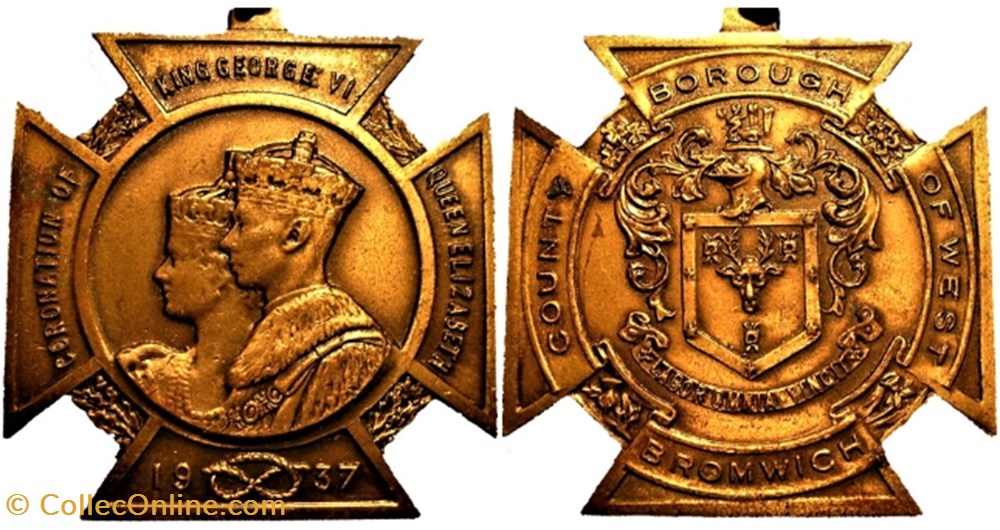 George VI & Elizabeth - 1937 Coronation Medal, Borough of Bromwich - UK medaille royaume uni george vi elizabeth 1937 coronation medal borough of bromwich uk