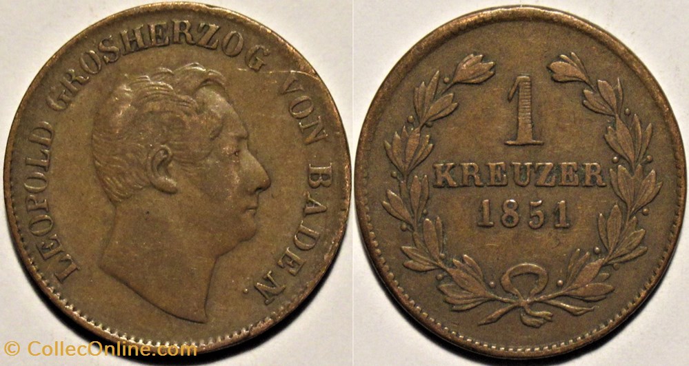 monnaies europe medievale saint empire romain germanique leopold i 1 kreuzer 1851 grand duchy of baden
