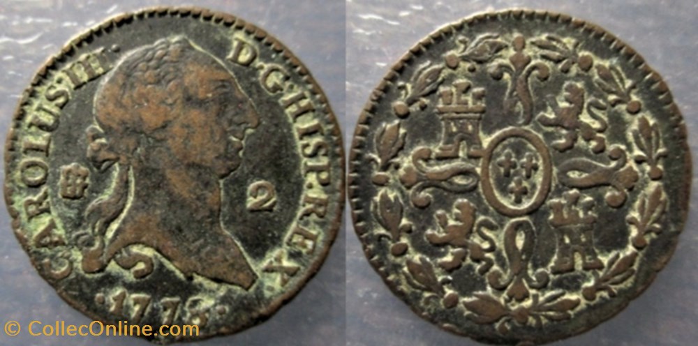monnaies europe medievale royaume espagne 1778 2 maravedis segovia carlos iii de espana