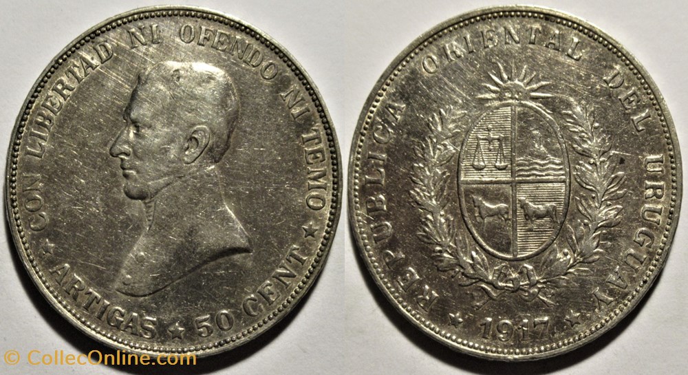 Uruguay - 50 Centésimos 1917 - José Artigas monnaies monde uruguay 50 centesimos 1917 jose artigas