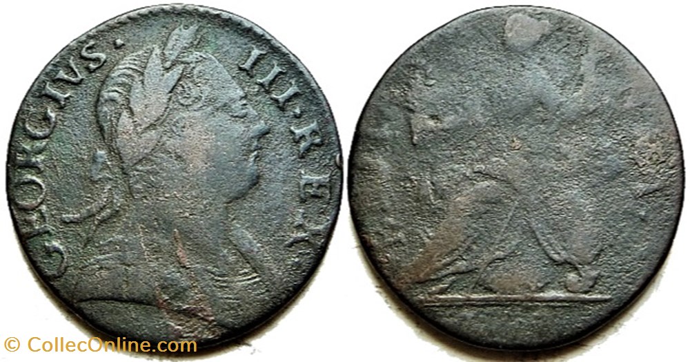 1773 Half Penny No Regal - George III of Great Britain (ex.4) monnaies monde etats unis 1773 half penny no regal george iii of great britain ex 4