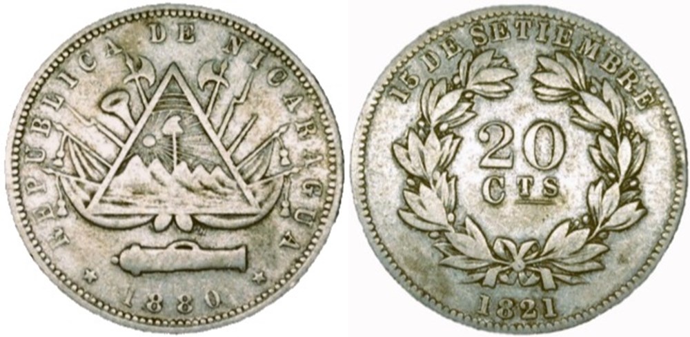 Nicaragua - 20 Centavos 1880 Heaton monnaies monde nicaragua 20 centavos 1880 heaton