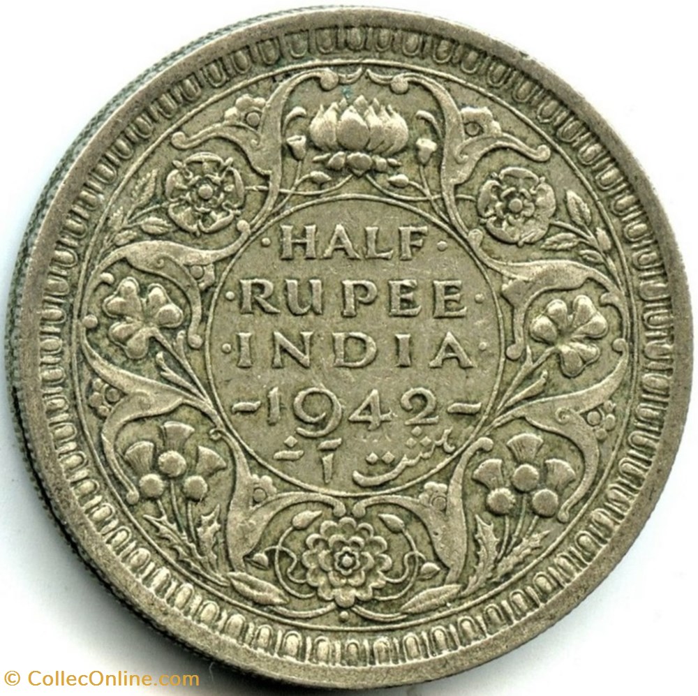 George VI - Half Rupee 1942 Bombay - British India monnaie monde inde george vi half rupee 1942 bombay british india
