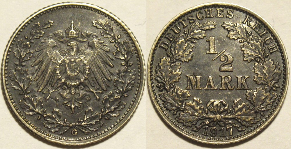 Wilhelm II - 1/2 Mark 1917 Karlsruhe, German Empire monnaies monde allemagne wilhelm ii 1 2 mark 1917 karlsruhe german empire