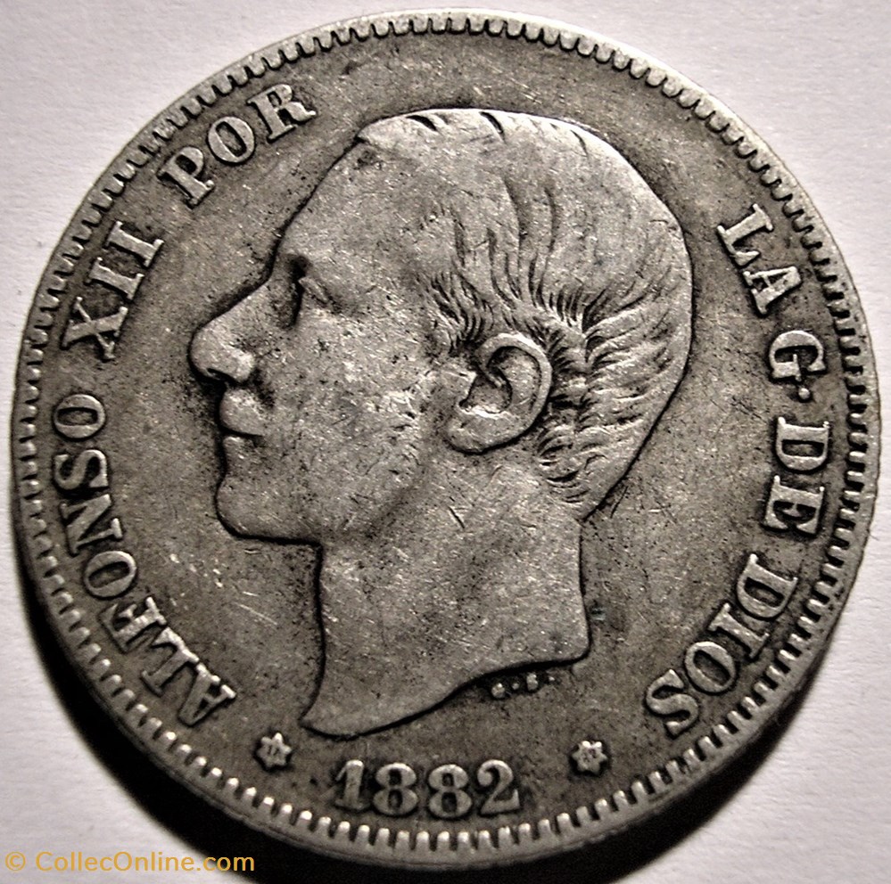 1882 - 2 Pesetas - Alfonso XII de España 2 monnaies monde espagne 1882 2 pesetas alfonso xii de espana