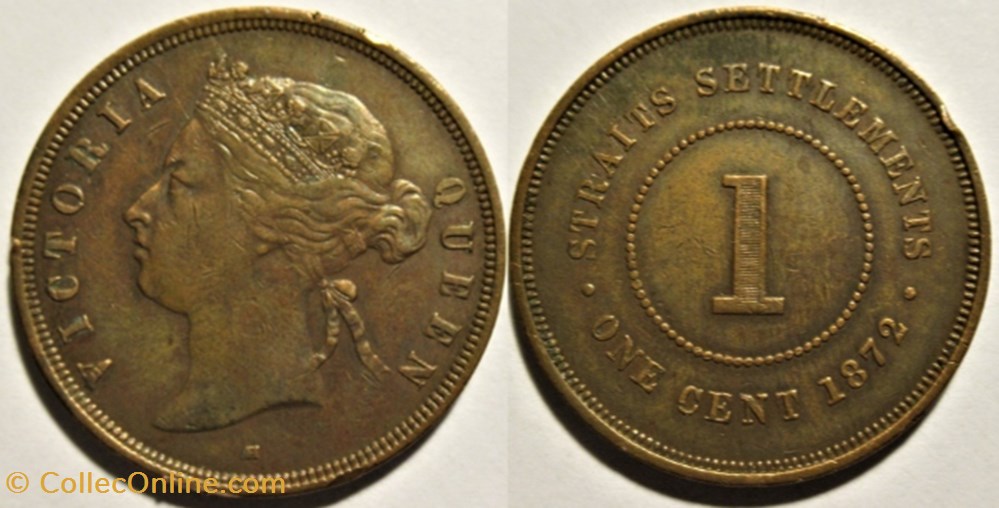 Victoria - One Cent 1872 Heaton - Straits Settlements, Malaysia (ex.2) monnaies monde malaisie victoria one cent 1872 heaton straits settlements malaysia ex 2