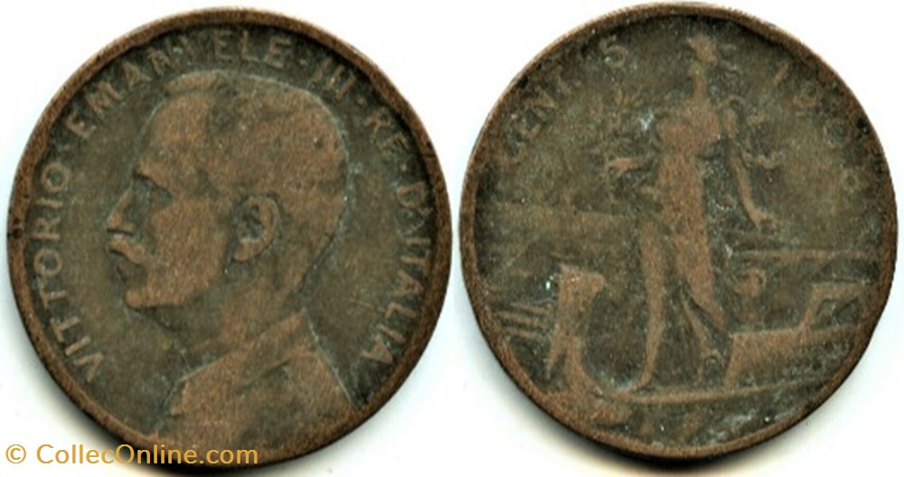 1908 Regno d'Italia, 5 Centesimi, Roma - Vittorio Emanuele III monnaies monde italie 1908 regno italia 5 centesimi roma vittorio emanuele iii