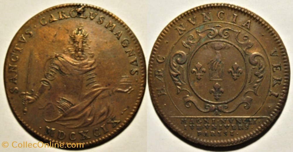 Louis XIV - 1699 Charlemagne, jeton G.Maîtres Université de Paris monnaies paranumismatique jetons poids louis xiv 1699 charlemagne jeton g maitres universite de paris