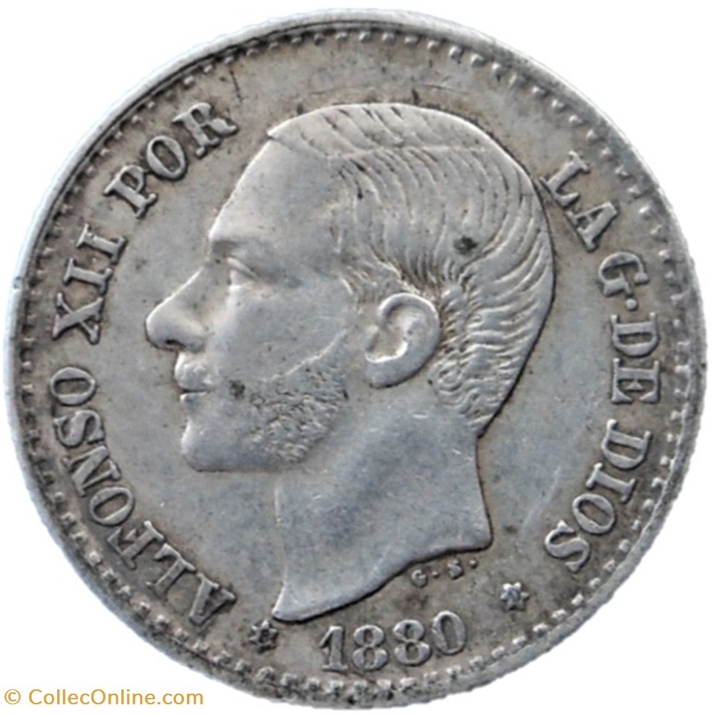 1880 - 50 Centimos - Alfonso XII de España 2 monnaies monde espagne 1880 50 centimos alfonso xii de espana