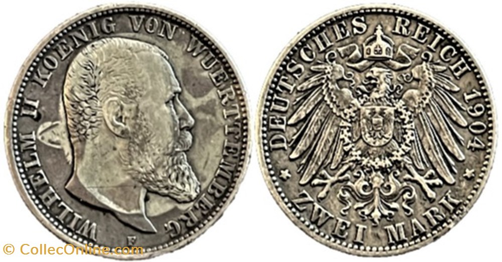 monnaies europe medievale saint empire romain germanique wilhelm ii 2 mark 1904 wurttemberg