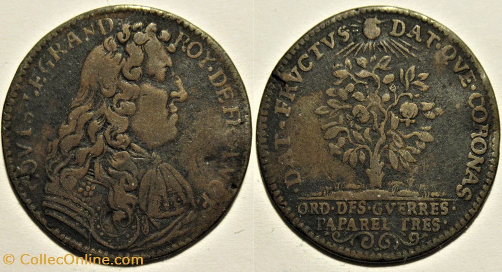 Louis XIV - Jeton c.1683 - Buste cravaté - Ord. des Guerres - Paparel Trésorier monnaies paranumismatique jetons poids louis xiv jeton c 1683 buste cravate ord des guerres paparel tresorier