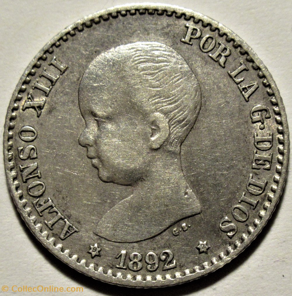 1892 - 50 Centimos - Alfonso XIII de España 2 monnaies monde espagne 1892 50 centimos alfonso xiii de espana