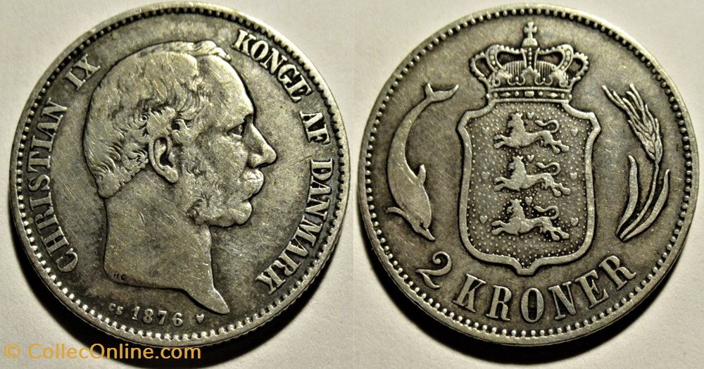 Christian IX Denmark - 2 Kroner 1876 monnaies monde danemark christian ix denmark 2 kroner 1876