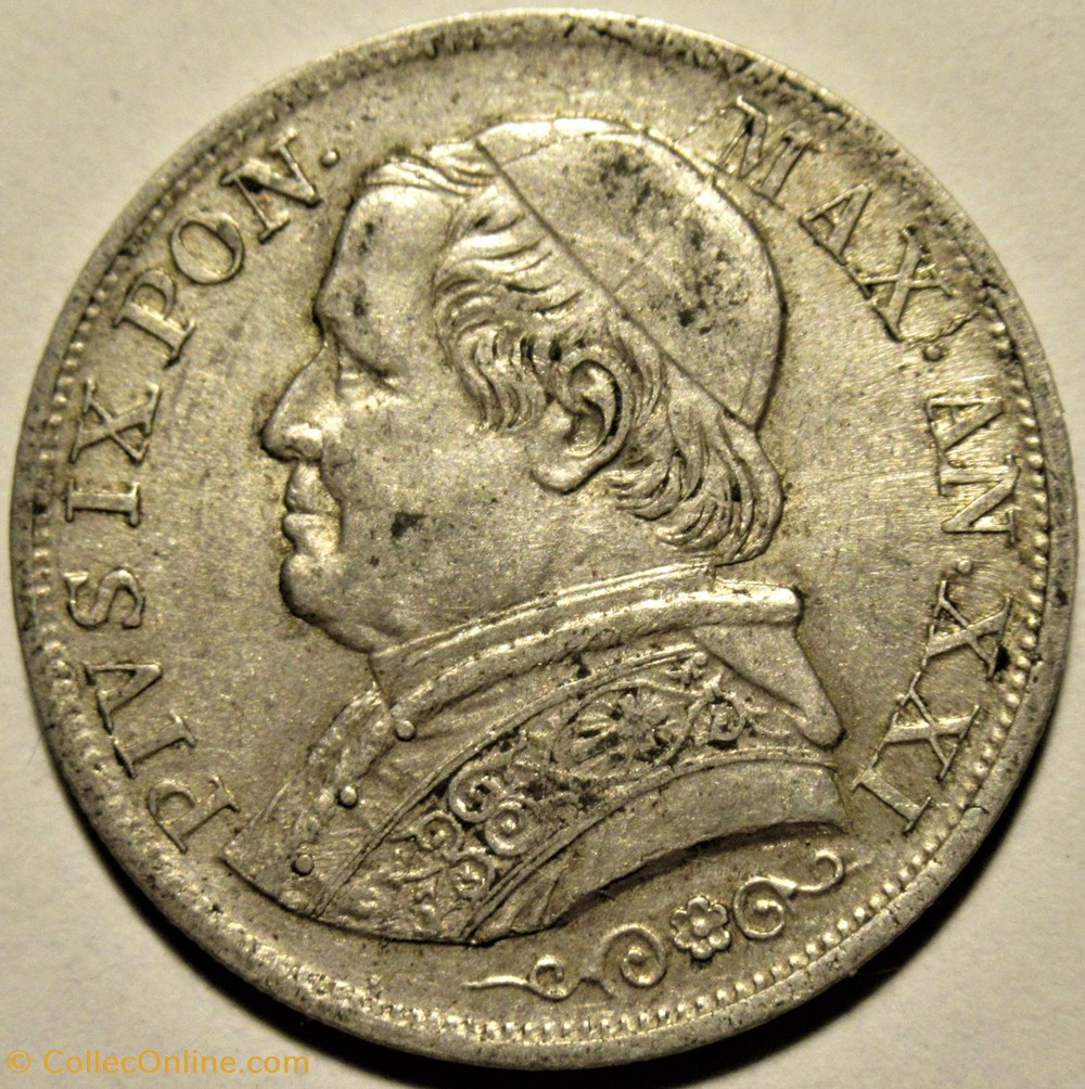 Pio IX, Papa - 1 Lira 1866, Anno XXI - Vaticano (ex.2) 2 monnaies monde pio ix papa 1 lira 1866 anno xxi vaticano ex 2
