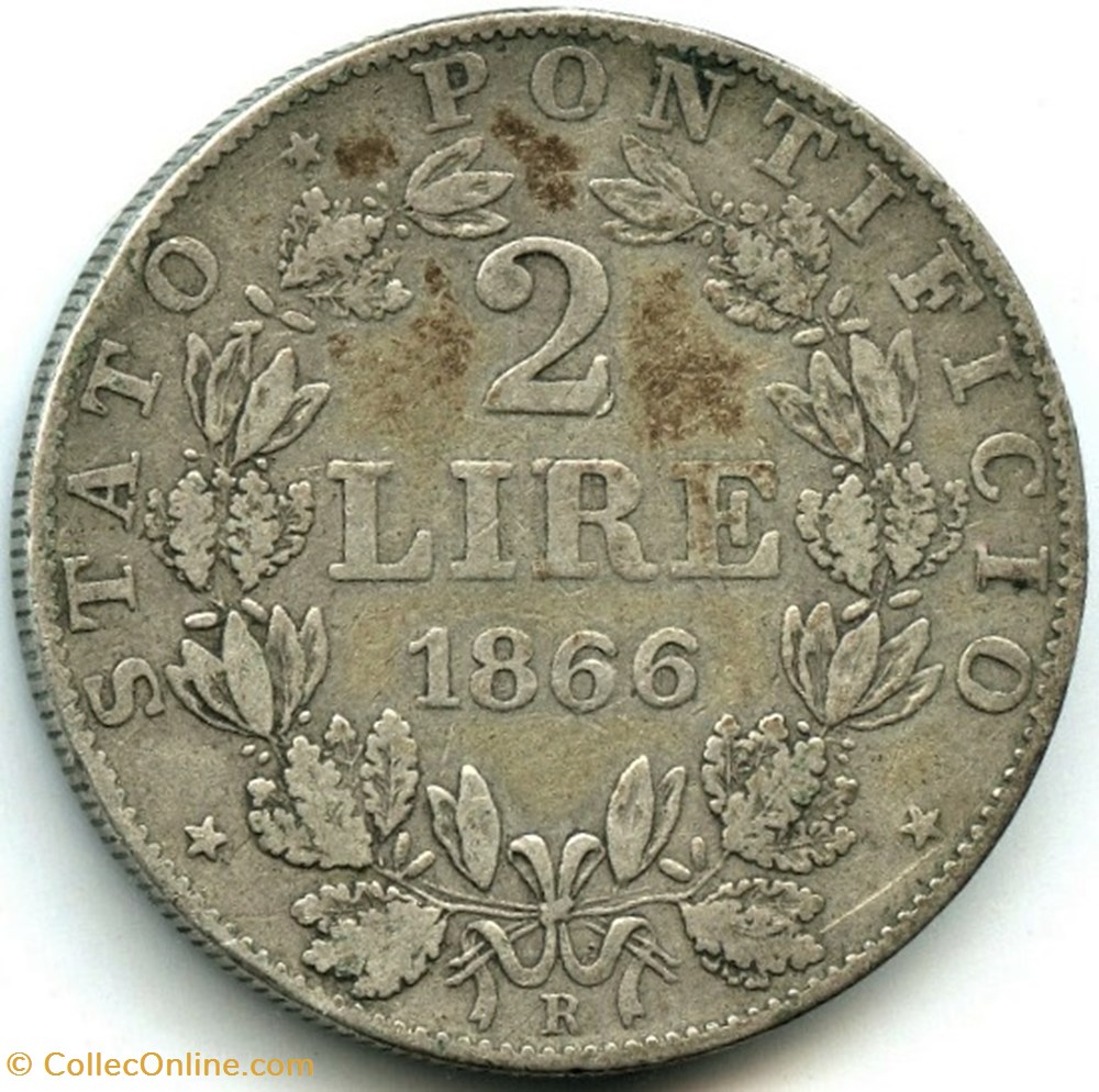 Pio IX, Papa - 2 Lire 1866, Anno XXI - Vaticano 3 monnaies monde pio ix papa 2 lire 1866 anno xxi vaticano