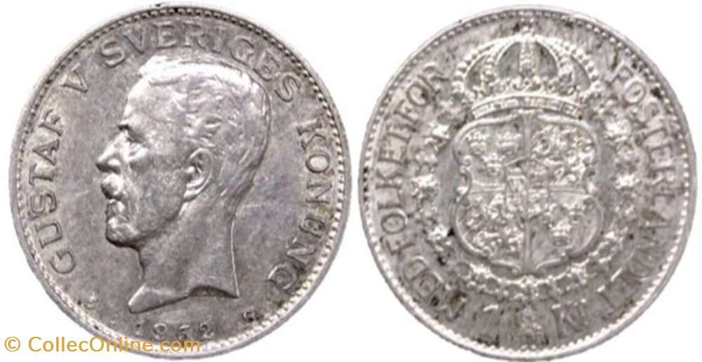Gustaf V of Sweden - 1 Krona 1932 monnaies monde suede gustaf v of sweden 1 krona 1932