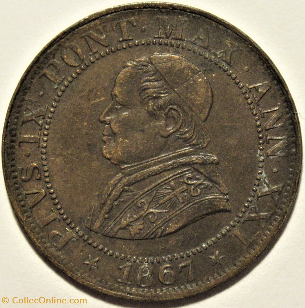 Pio IX, Pope - ½ Soldo 1867, Anno XXI - Roma, Vaticano 2 monnaies monde pio ix pope soldo 1867 anno xxi roma vaticano