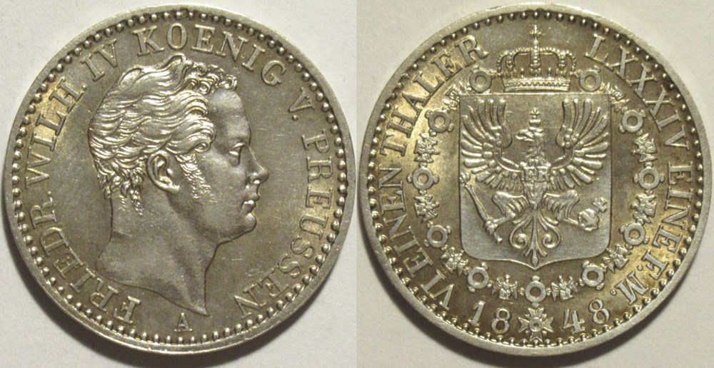 Friedrich Wilhelm IV - 1/6 Thaler 1848 Berlin, Kingdom of Prussia monnaies europe medievale saint empire romain germanique friedrich wilhelm iv 1 6 thaler 1848 berlin kingdom of prussia