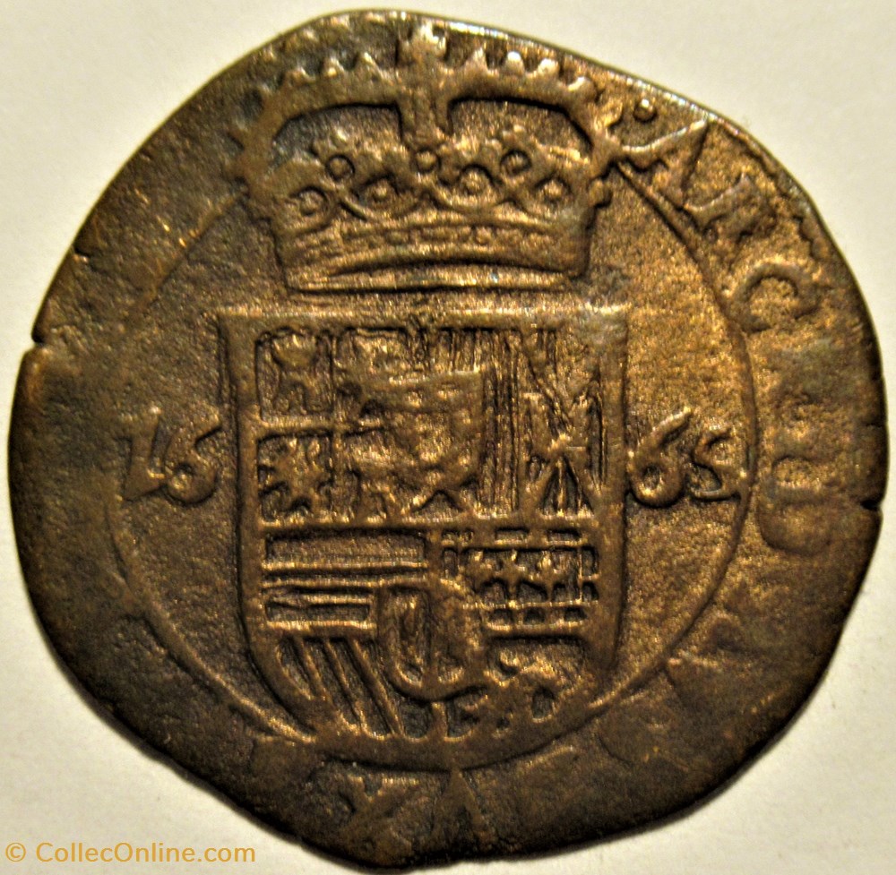 Felipe IV - Oord or Liard, 1665 Tournai, Spanish Netherlands 3 monnaies europe medievale pays bas espagnols felipe iv oord or liard 1665 tournai spanish netherlands