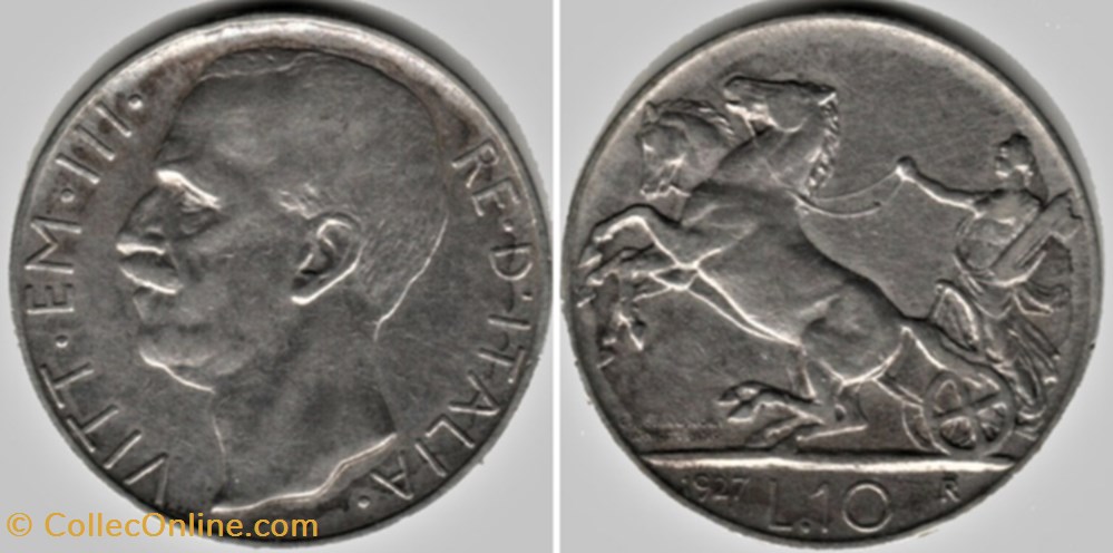 1927 Royaume d'Italie, 10 Lire, Roma - Vittorio Emanuele III (ex.2) monnaies monde 1927 royaume italie 10 lire roma vittorio emanuele iii ex 2
