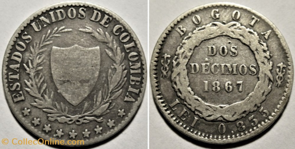 2 Decimos 1867 Bogota monnaies monde colombie 2 decimos 1867 bogota