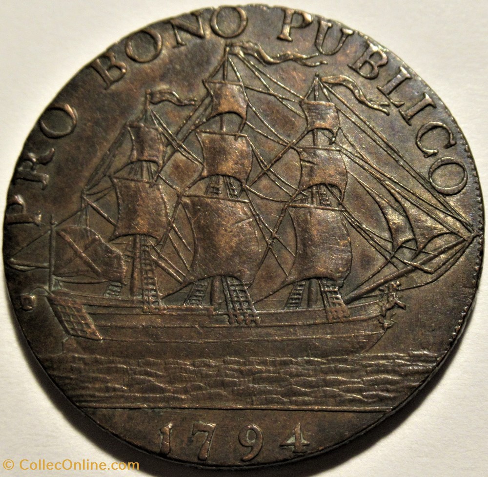1794 HalfPenny Sir Bevois - J. Jordan, Gosport, Hampshire, England (ex.2) monnaies monde royaume uni 1794 halfpenny sir bevois j jordan gosport hampshire england ex 2