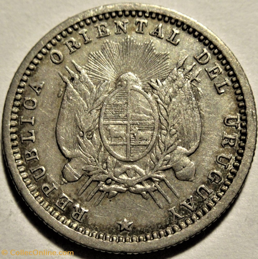 Uruguay - 10 Centesimos 1877 A 2 monnaies monde uruguay 10 centesimos 1877 a