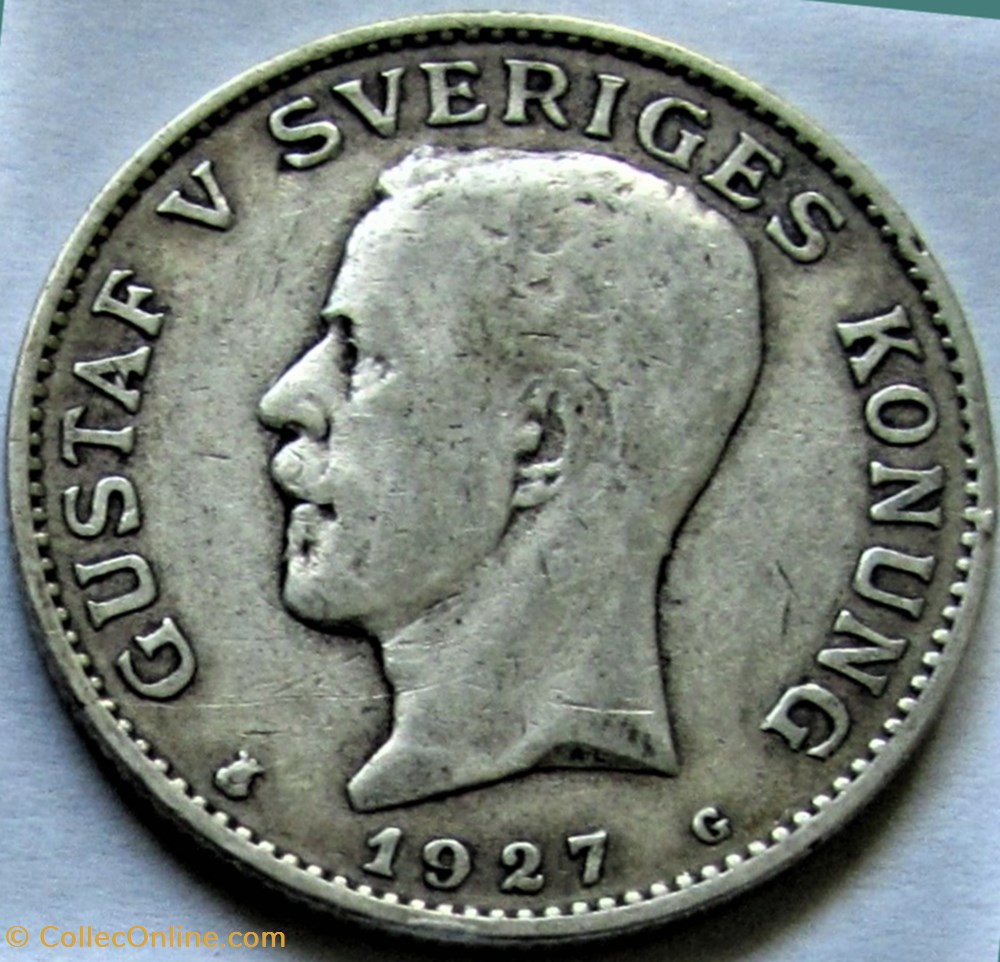 Gustaf V of Sweden - 1 Krona 1927 2 monnaies monde suede gustaf v of sweden 1 krona 1927