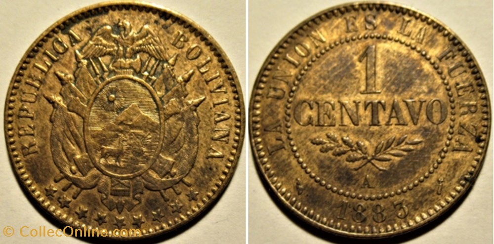 1883 Paris - 1 Centavo monnaies monde bolivie 1883 paris 1 centavo
