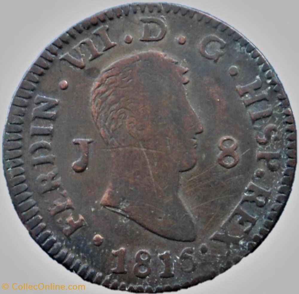 1816 Jubia 8 Maravedis - Fernando VII de España (ex.2) 2 monnaies monde espagne 1816 jubia 8 maravedis fernando vii de espana ex 2
