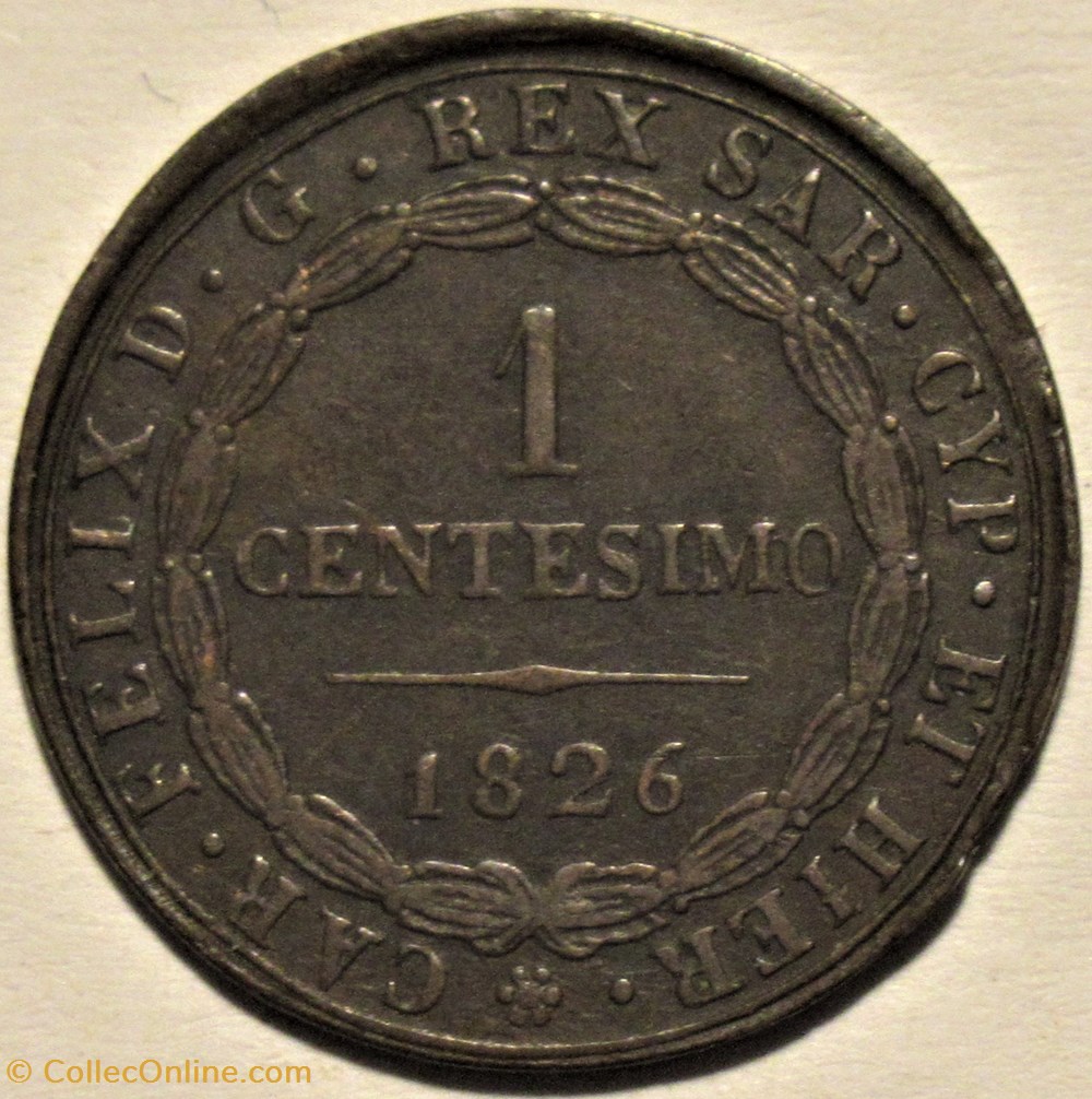 1826 Sardaigne, Centesimo Torino - Carlo Felice - Errors monnaies monde italie 1826 sardaigne centesimo torino carlo felice errors
