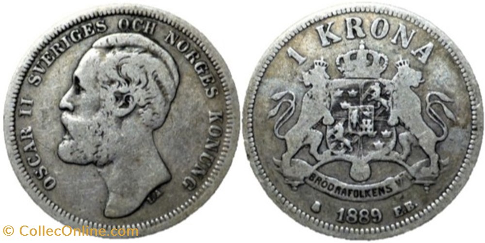 Sweden - Oskar II - 1 Krona 1889 monnaies monde suede sweden oskar ii 1 krona 1889