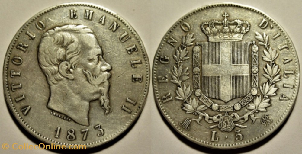 monnaies monde italie 1873 regno italia 5 lire milano vittorio emanuele ii