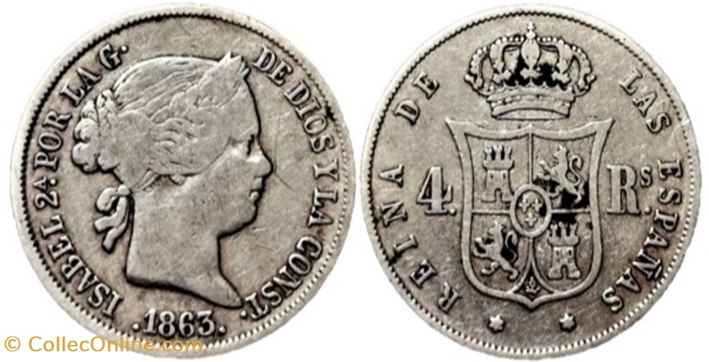 1863 Madrid - 4 Reales - Isabel II de España monnaies monde espagne 1863 madrid 4 reales isabel ii de espana