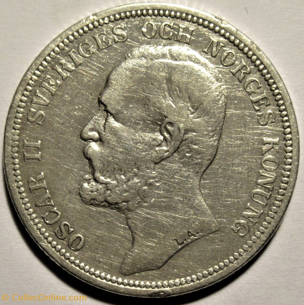 monnaies monde suede sweden oskar ii 2 kronor 1898