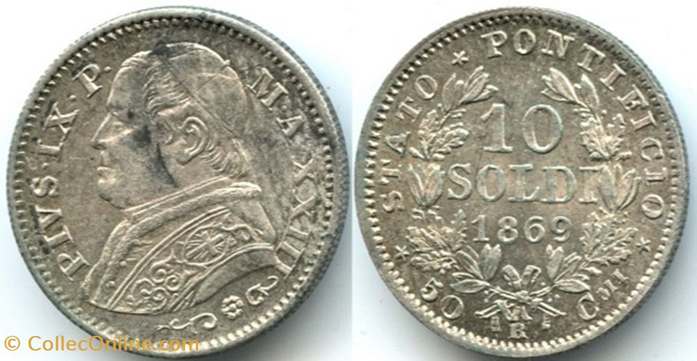 Pio IX, Pope - 10 Soldi 1869, Anno XXIII - Vaticano (ex.2) monnaies monde pio ix pope 10 soldi 1869 anno xxiii vaticano ex 2
