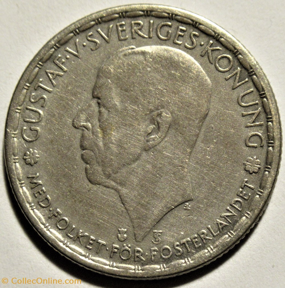 Gustaf V of Sweden - 1 Krona 1946 2 monnaies monde suede gustaf v of sweden 1 krona 1946