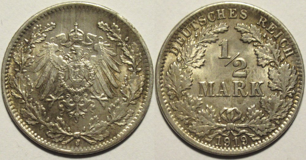 monnaies monde allemagne wilhelm ii 1 2 mark 1919 hamburg german empire 2 ex