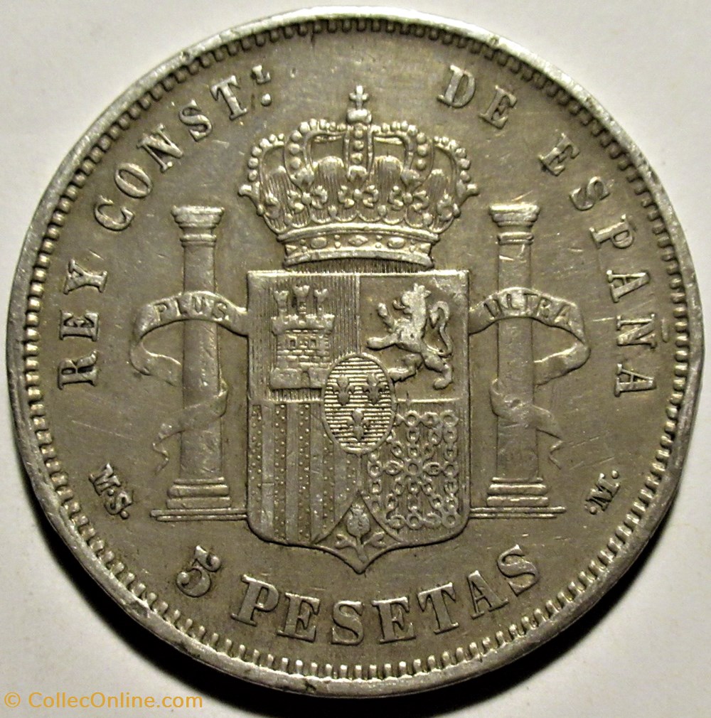 1884 - 5 Pesetas - Alfonso XII de España 3 monnaies monde espagne 1884 5 pesetas alfonso xii de espana