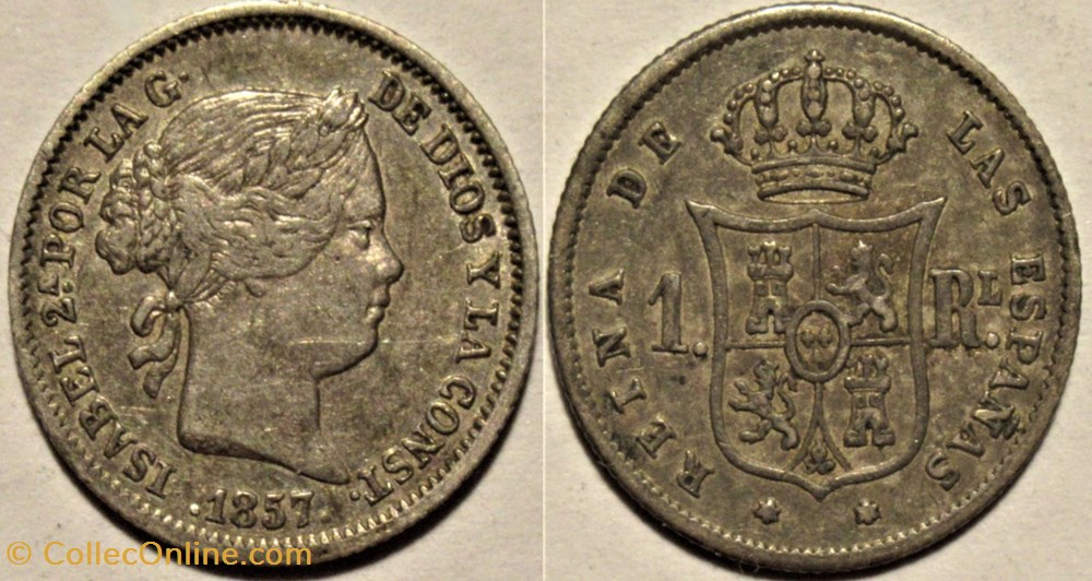 1857 Madrid - 1 Real - Isabel II de España monnaies monde espagne 1857 madrid 1 real isabel ii de espana