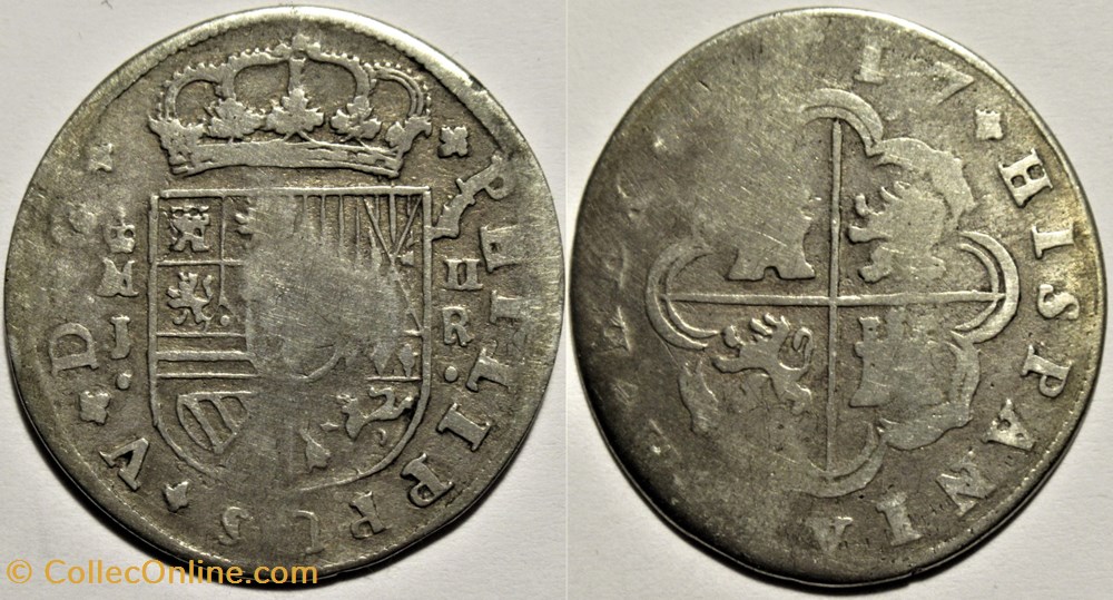 1717 Madrid - 2 Reales - Felipe V de España monnaies europe medievale royaume espagne 1717 madrid 2 reales felipe v de espana