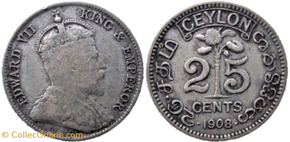 Edward VII - 25 Cents 1908 - Ceylon monnaies monde sri lanka edward vii 25 cents 1908 ceylon